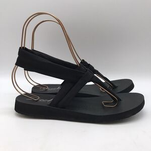 Skechers Meditation Studio Yoga Foam Sandal Women's 8 Black Ankle Wrap Thongs